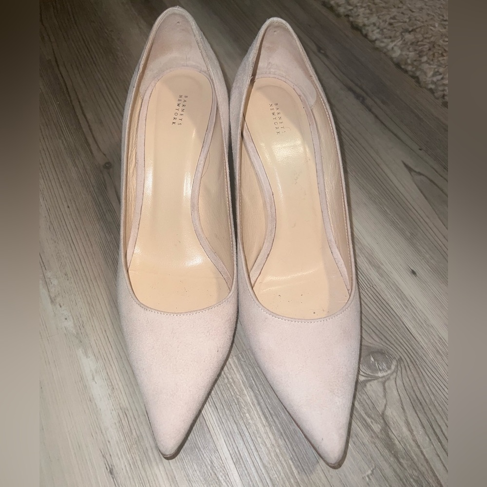 Barneys New York tan suede heels